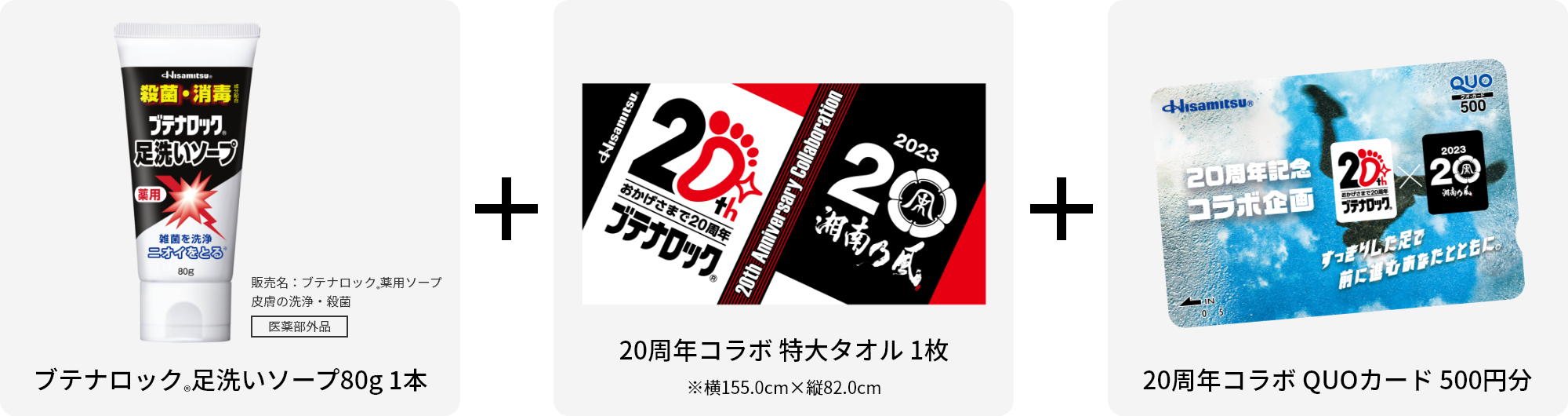 ブテナロック®足洗いソープ80g＋20周年コラボ 特大タオル※横155.0cm×縦82.0cm＋20周年コラボQUOカード500円分