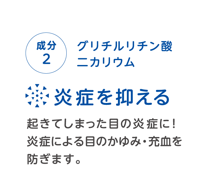 成分2　グリチルリチン酸二カリウム　炎症を抑える