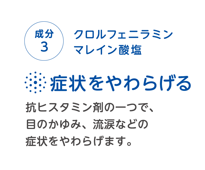 成分3　クロルフェニラミンマレイン酸塩　症状をやわらげる